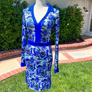 Versace Dress Collared Paisley Blue Size Small Rare